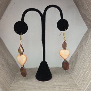 Orange Heart Shell Earrings With Brown Shell Glass Beaded Earrings Boho Fairy